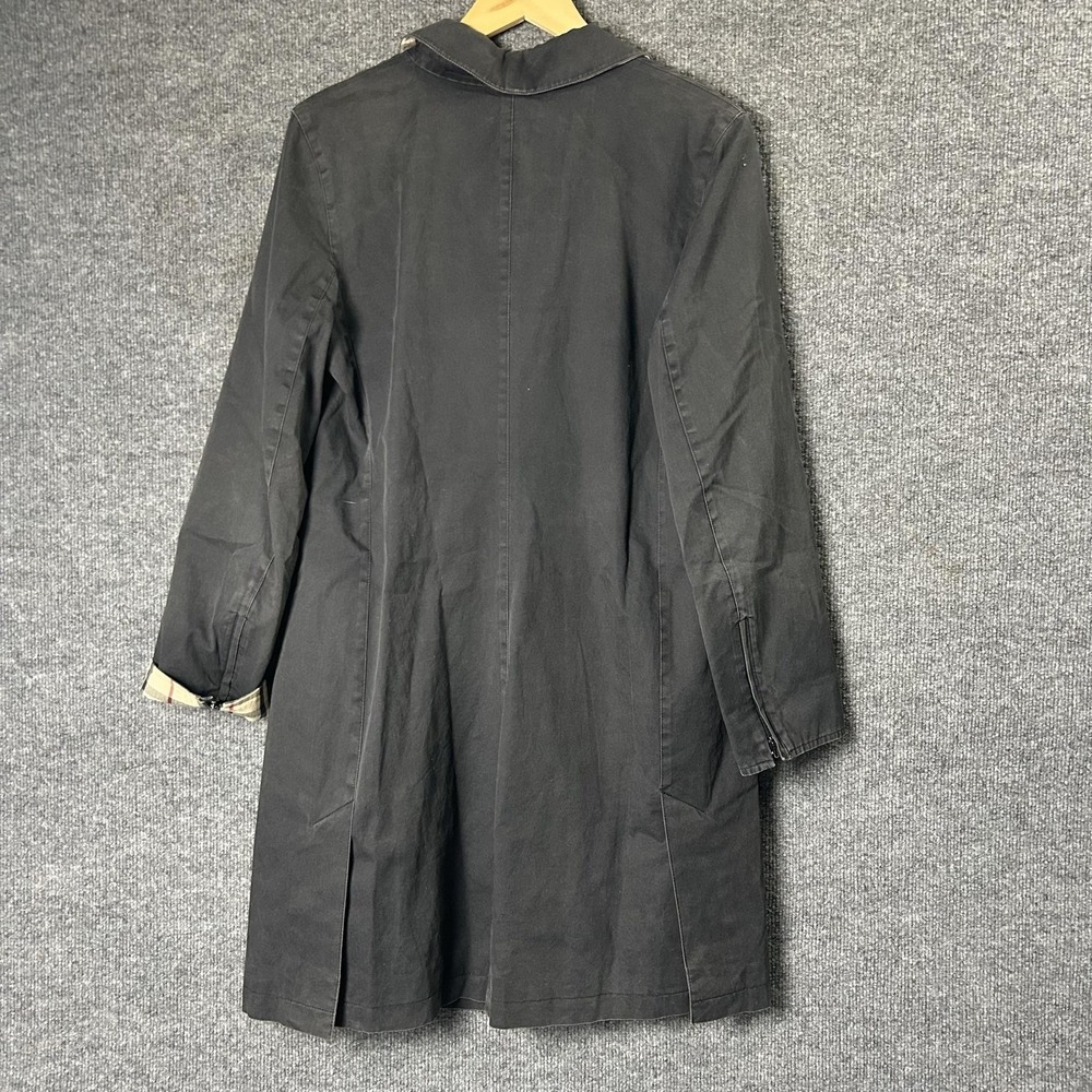 Burberry London Coat Womens 10 Black Cotton Nova Check Lined Rain Mid Length - Picture 3 of 8